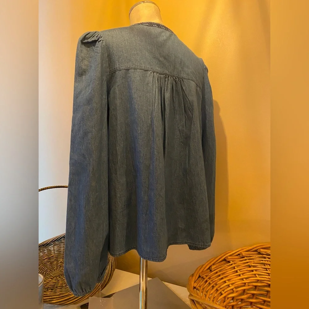 Falls Creek denim Navy Embroidered Blouse - Picture 7 of 11